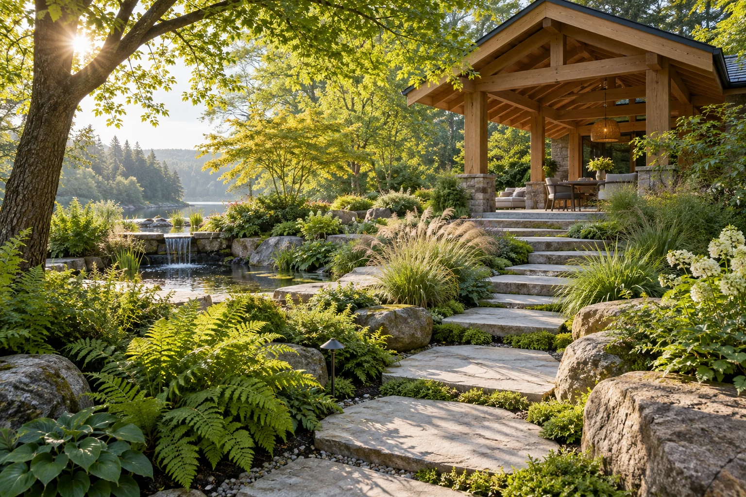A carefully designed garden with a quiet stone path