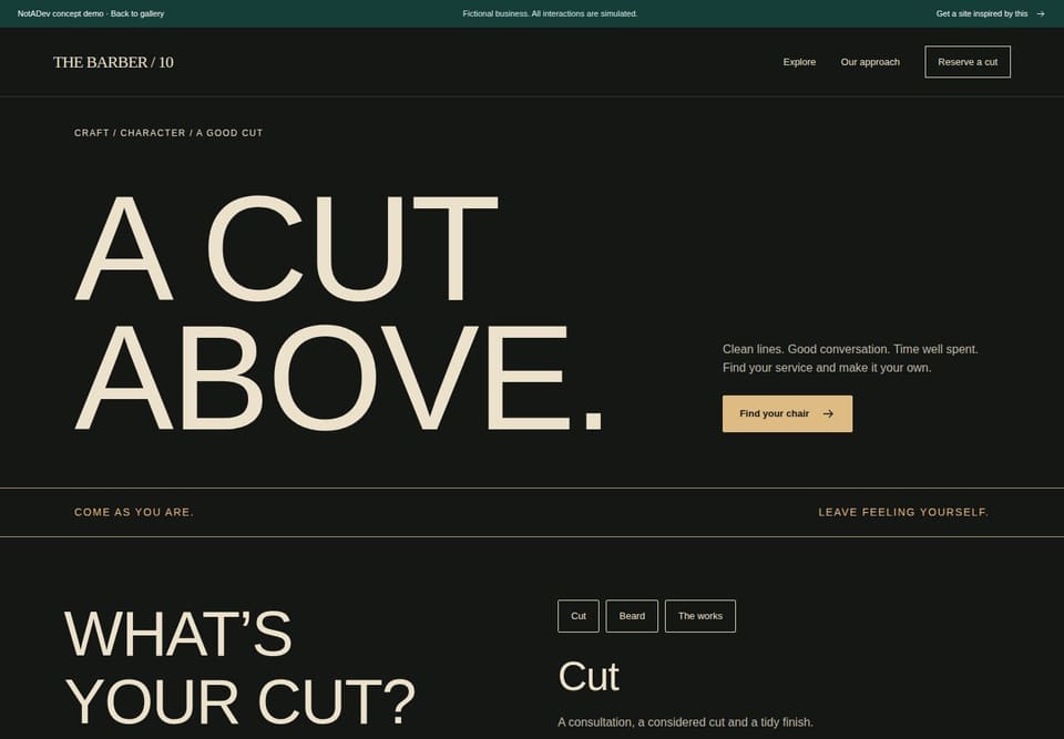 Preview of the fictional Barbershop / 10 website