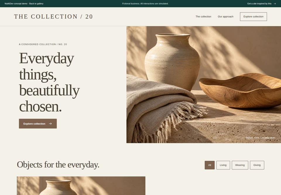 Preview of the fictional Boutique retail / 20 website