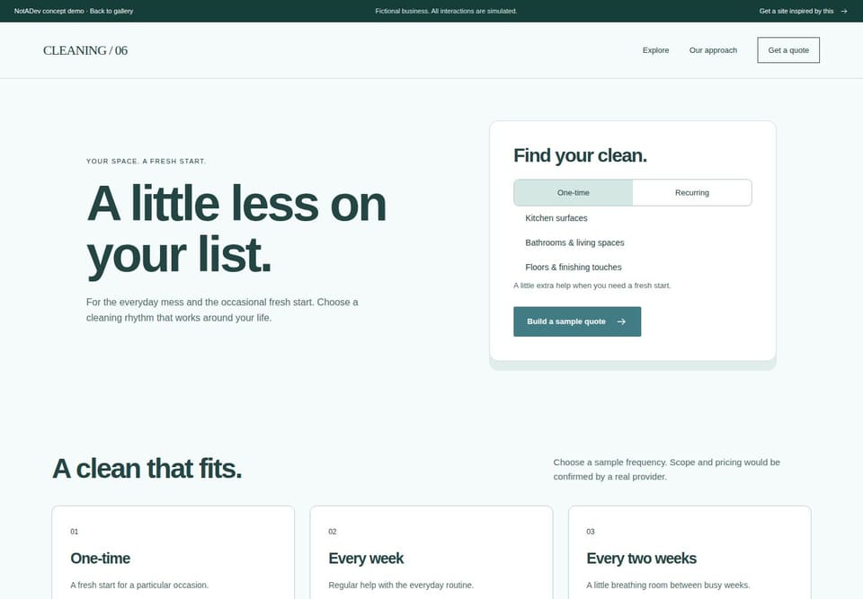 Preview of the fictional Cleaning / 06 website