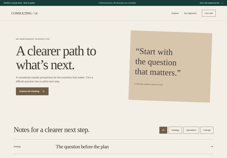 Preview of the fictional Consulting / 14 website