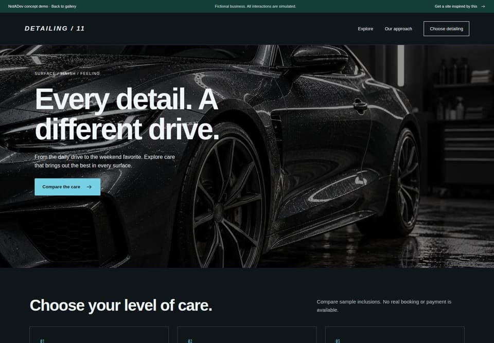 Preview of the fictional Auto detailing / 11 website