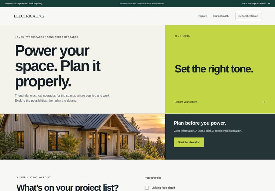 Preview of the fictional Electrical / 02 website