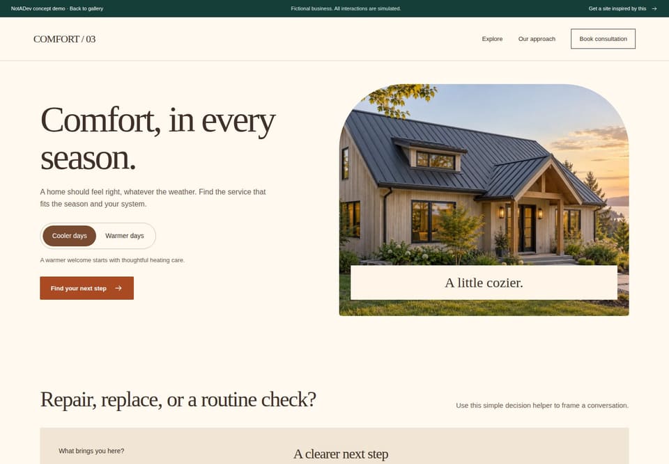 Preview of the fictional Heating & cooling / 03 website