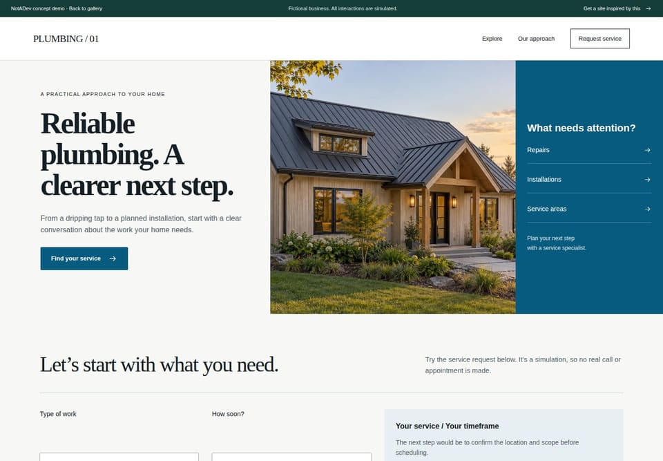 Preview of the fictional Plumbing / 01 website