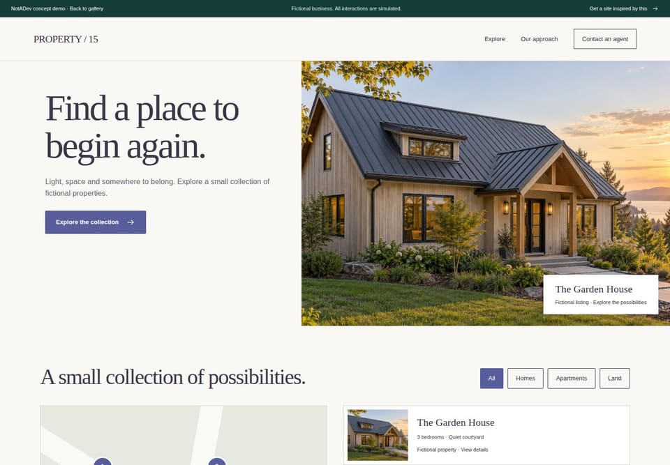 Preview of the fictional Real estate / 15 website