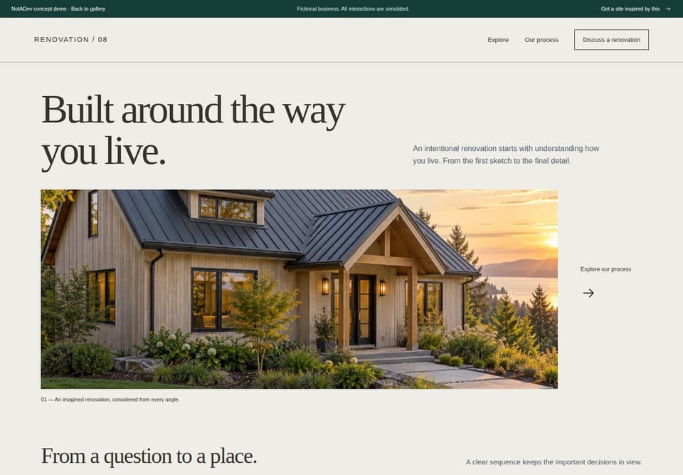 Preview of the fictional General contracting / 08 website