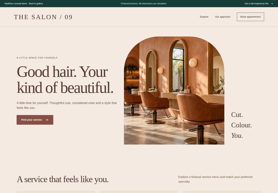 Preview of the fictional Hair salon / 09 website